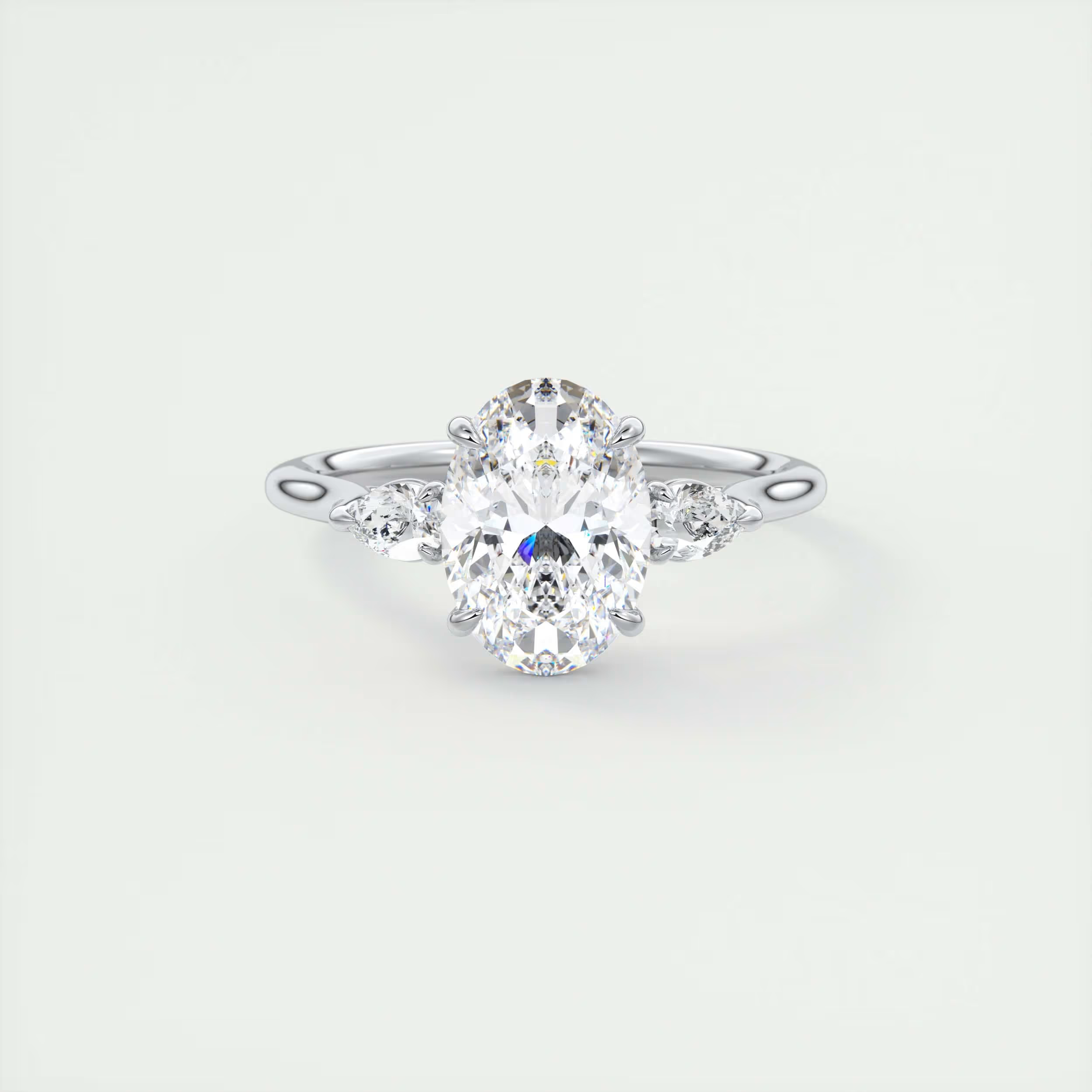 Elegance 2 Carat Oval Center Flush Stacking Pear Three-Stone Engagement Ring