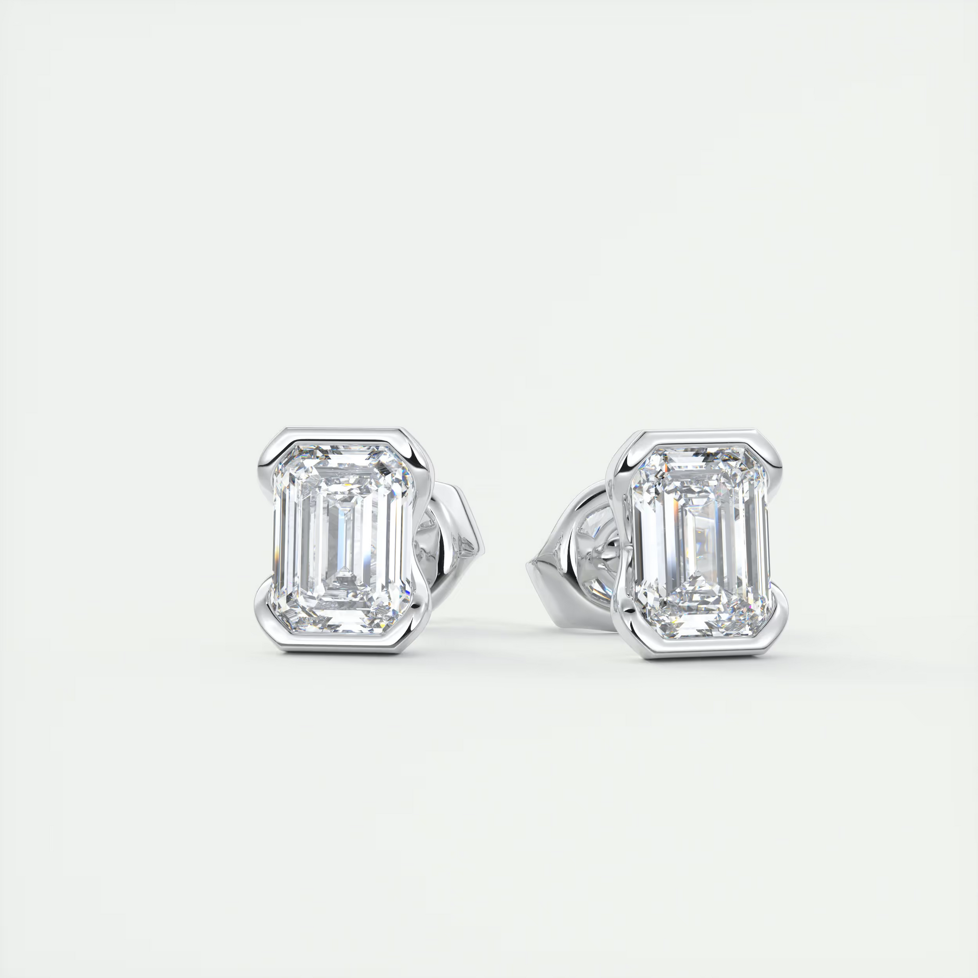 2 ct Emerald Half Bezel Diamond Studs