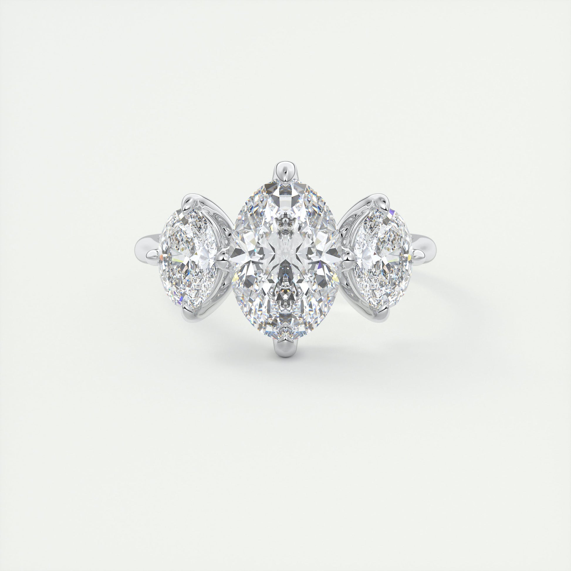 Smooth 2 Carat Oval Flush Stacking Oval Three-Stone Engagement Ring