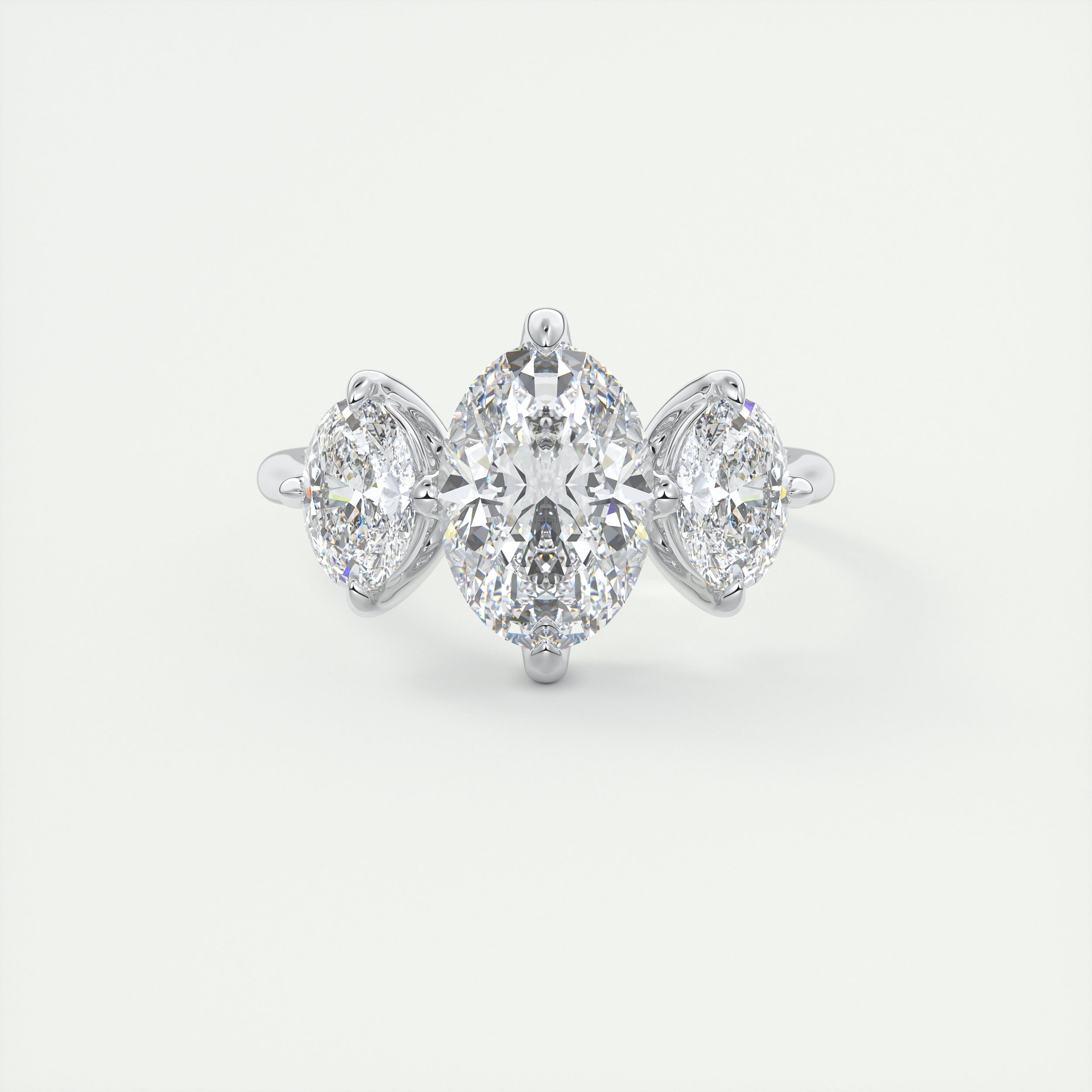 Smooth 2 Carat Oval Flush Stacking Oval Three-Stone Engagement Ring