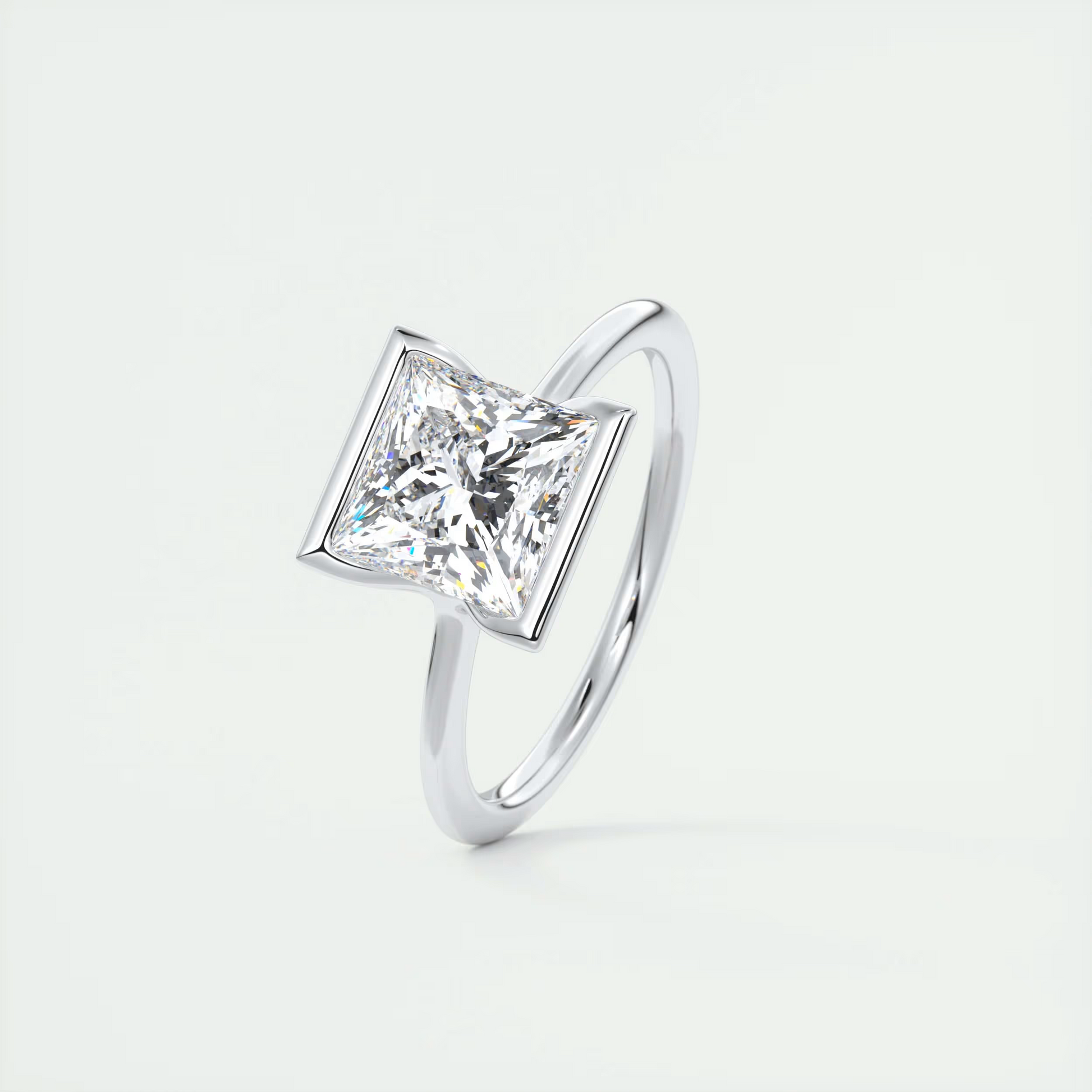 2 Carat Princess Flush Stacking Half Bezel Solitaire