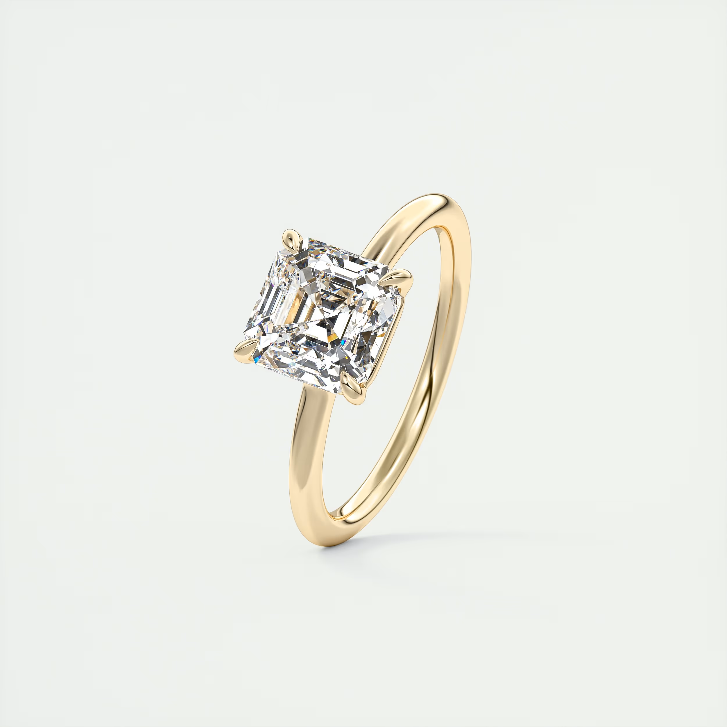 2 Carat Asscher Flush Set Low Profile Stacking Solitaire
