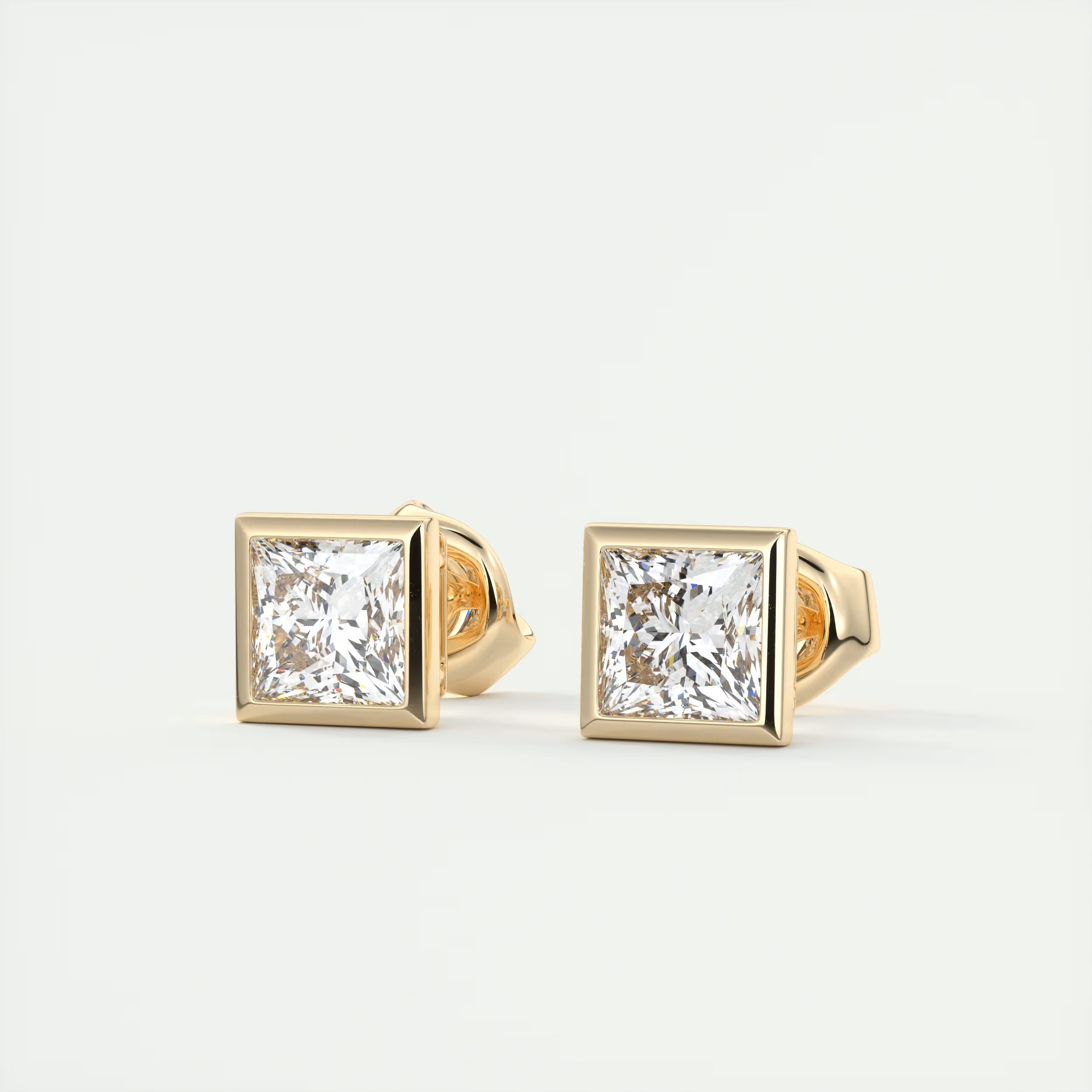 2 ct Princess Bezel Set Diamond Studs