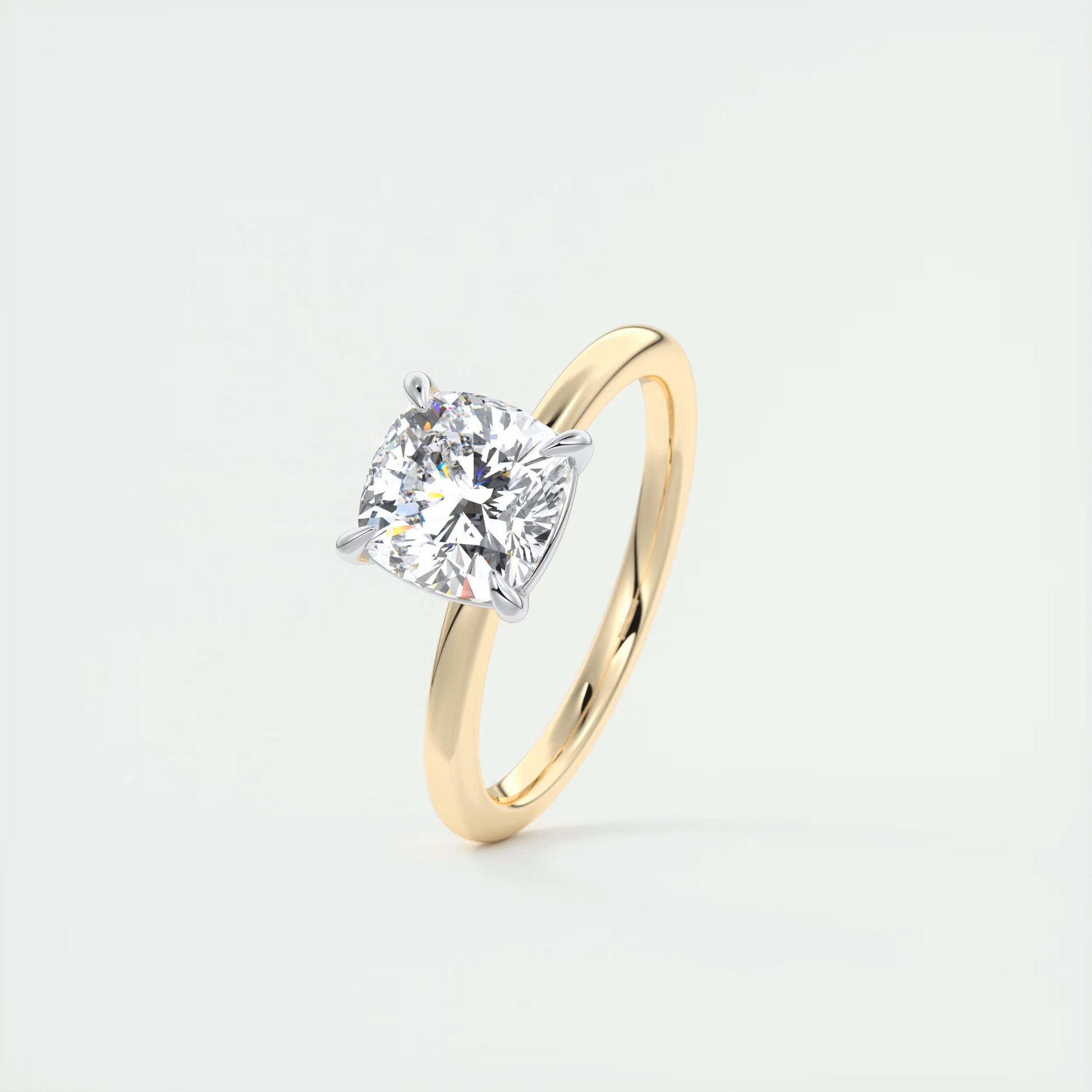 2 Carat Cushion Gold Solitaire with Platinum Prongs