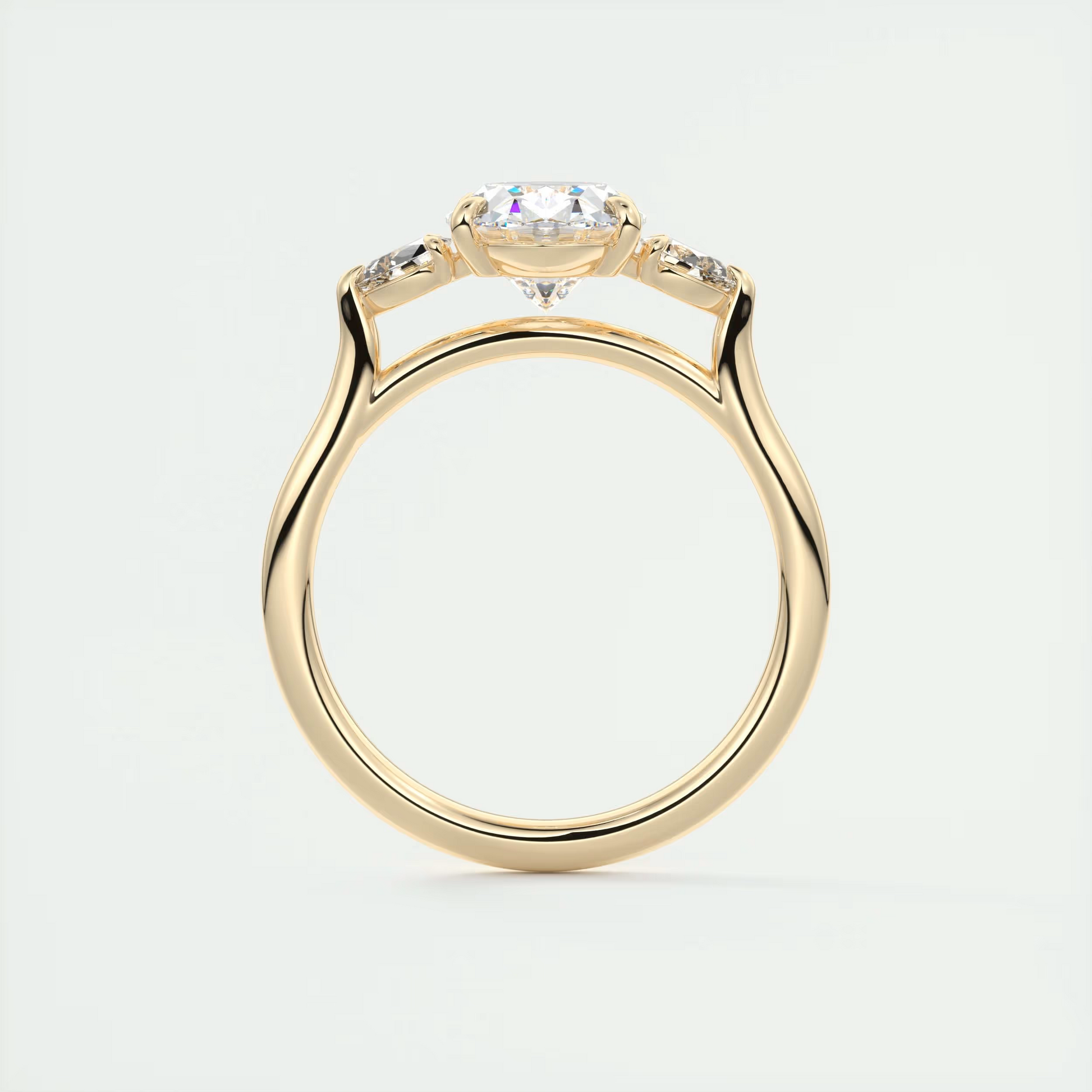 Elegance 2 Carat Oval Center Flush Stacking Pear Three-Stone Engagement Ring