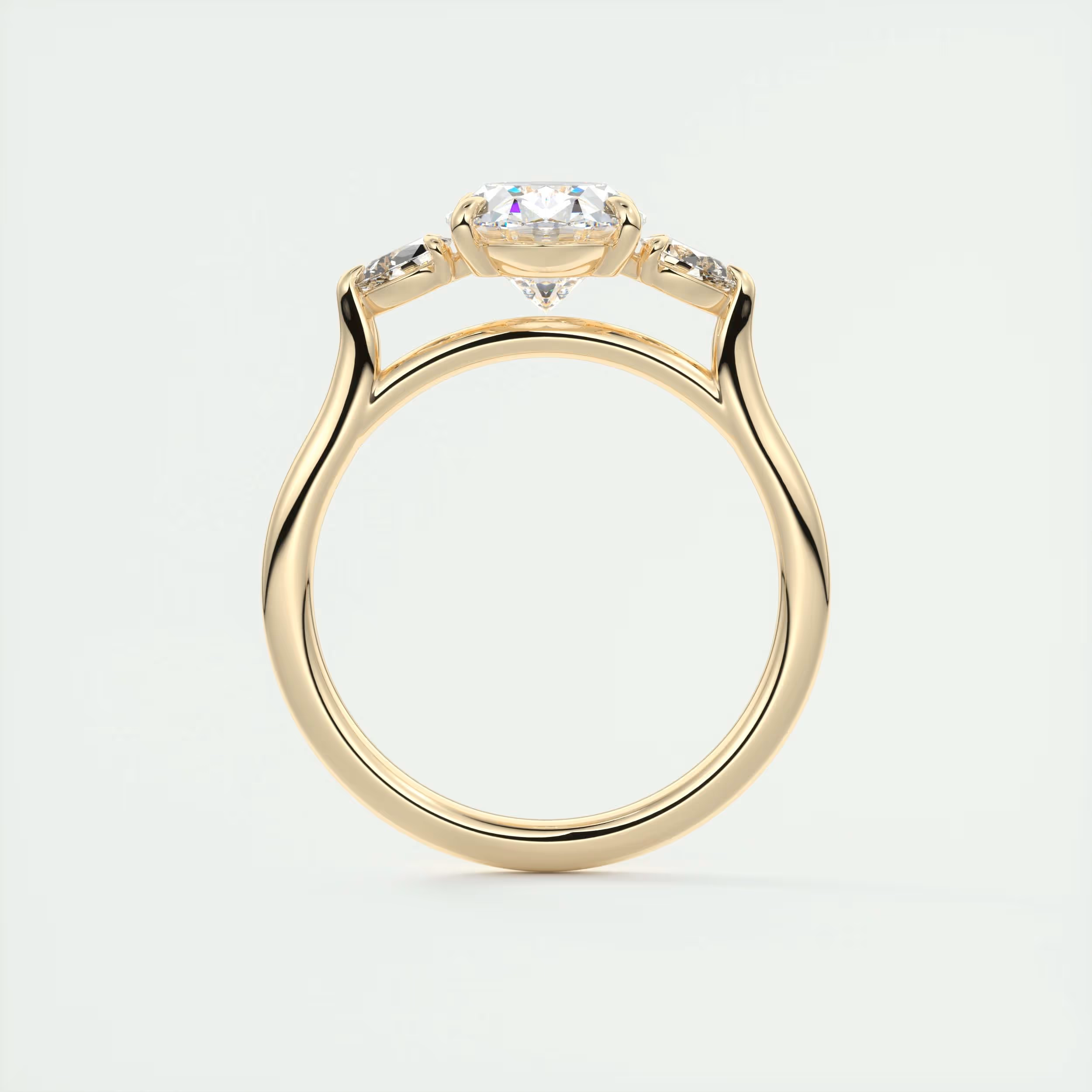 Elegance 2 Carat Oval Center Flush Stacking Pear Three-Stone Engagement Ring
