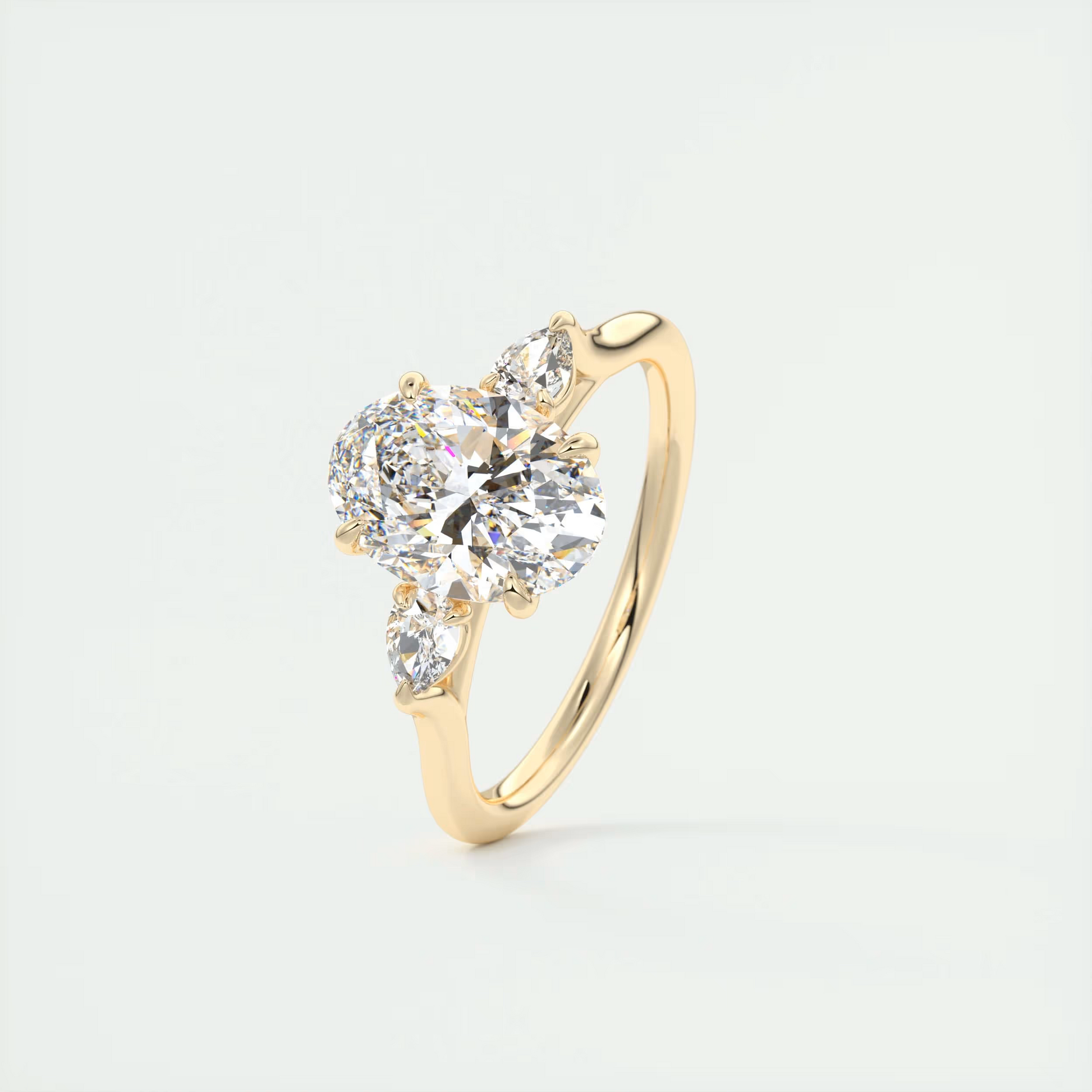 Elegance 2 Carat Oval Center Flush Stacking Pear Three-Stone Engagement Ring