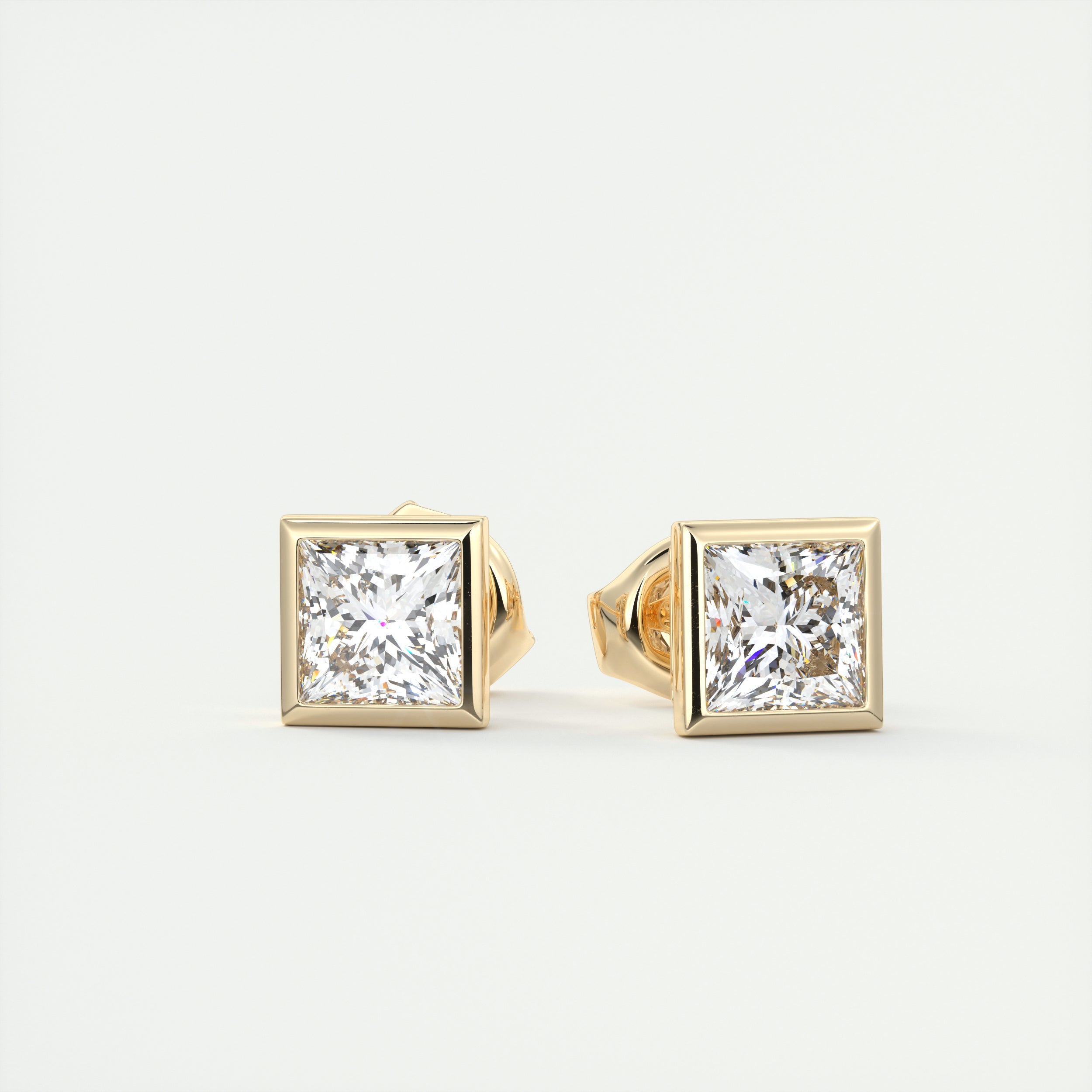 2 ct Princess Bezel Set Diamond Studs