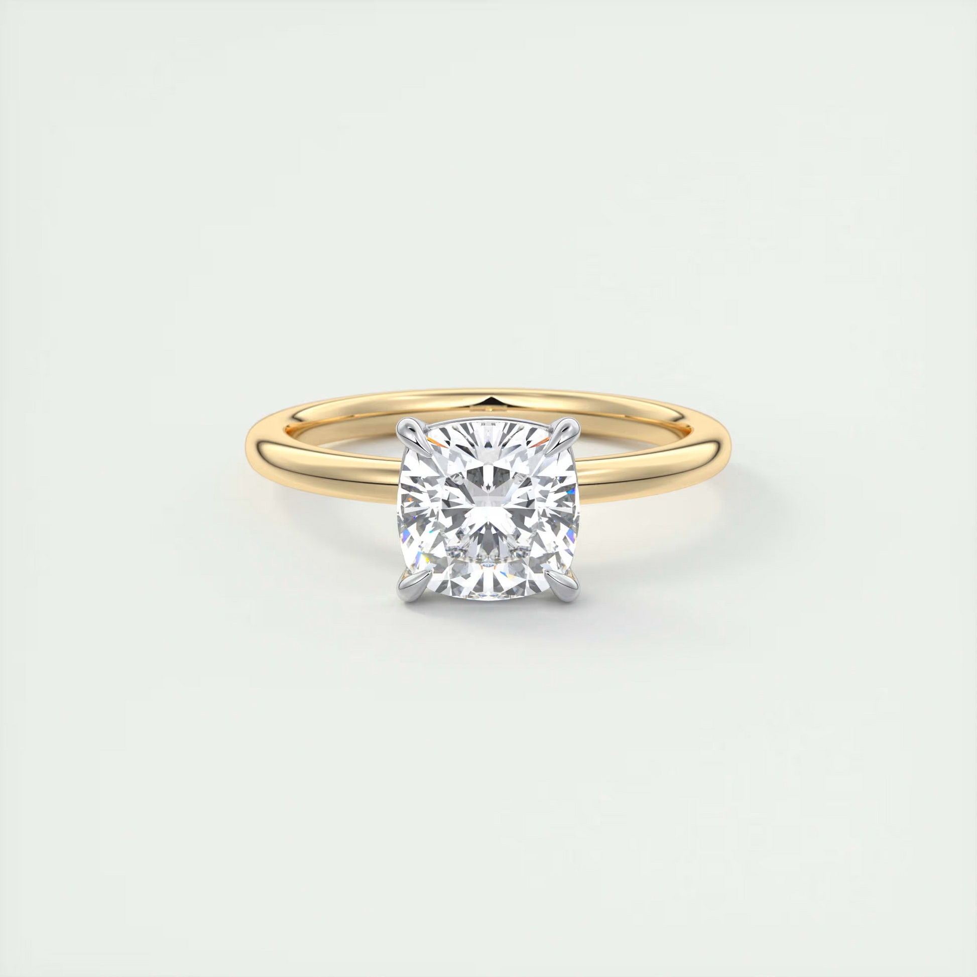 2 Carat Cushion Gold Solitaire with Platinum Prongs
