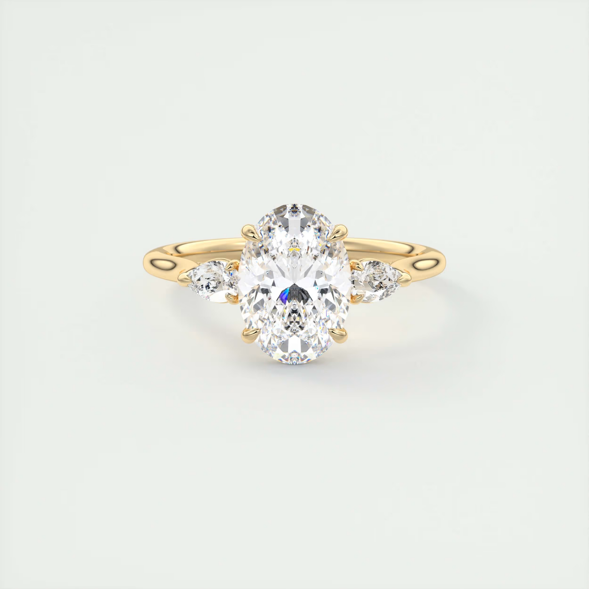 Elegance 2 Carat Oval Center Flush Stacking Pear Three-Stone Engagement Ring
