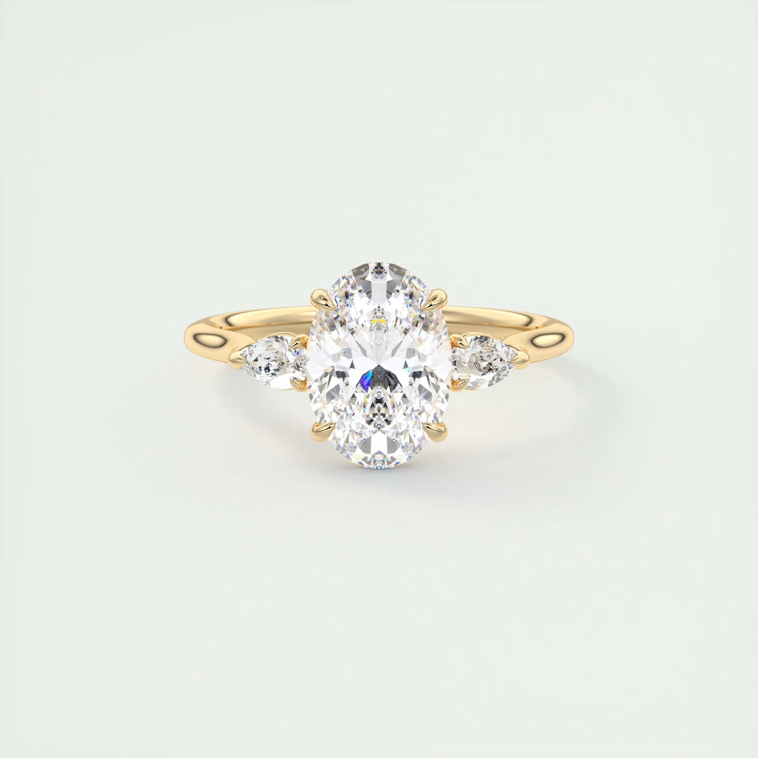 Elegance 2 Carat Oval Center Flush Stacking Pear Three-Stone Engagement Ring