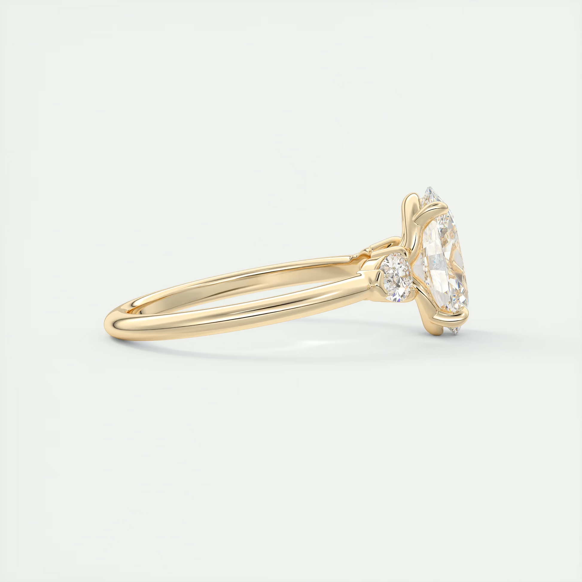 Angle 2 Carat Oval & Pear Plunge Three-Stone Engagement Ring