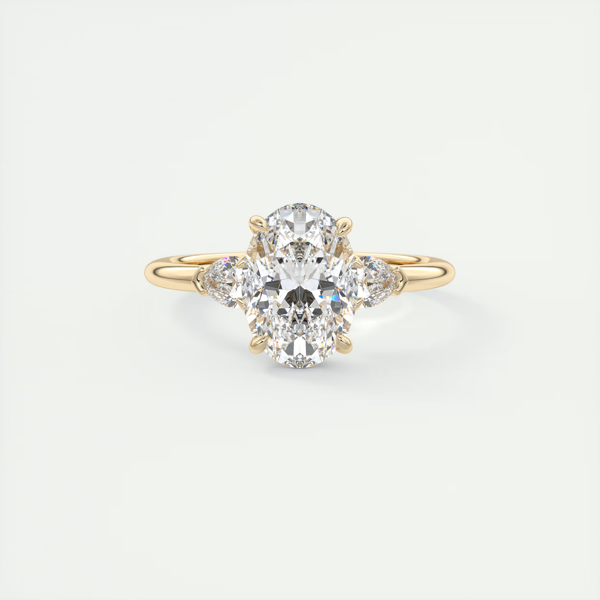 Angle 2 Carat Oval & Pear Plunge Three-Stone Engagement Ring