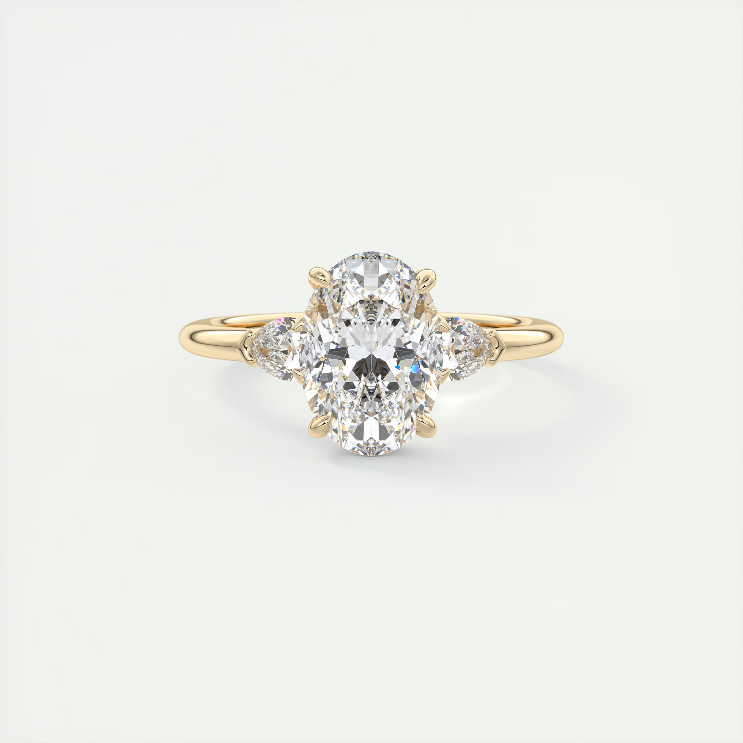 Angle 2 Carat Oval & Pear Plunge Three-Stone Engagement Ring