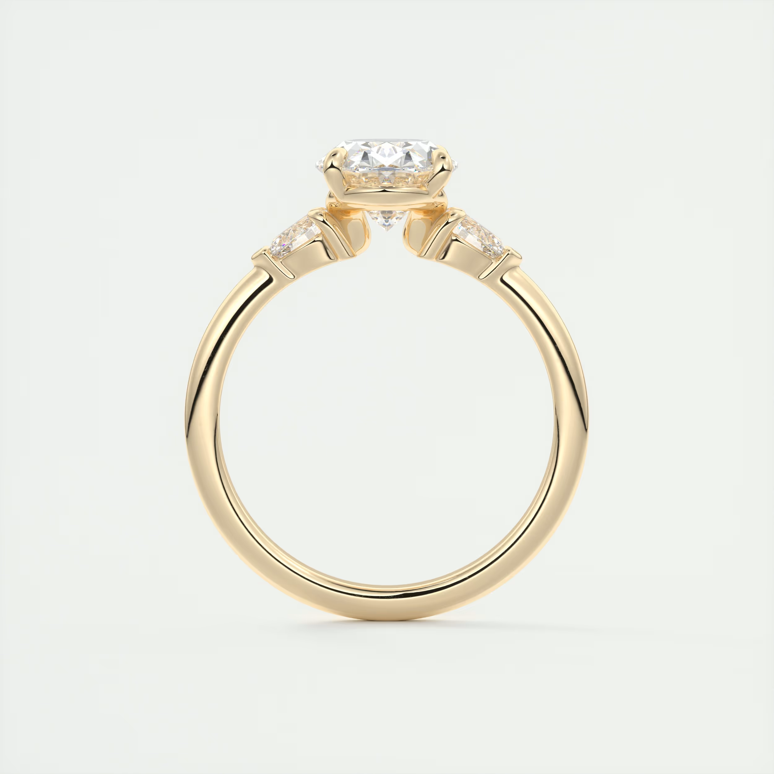 Angle 2 Carat Oval & Pear Plunge Three-Stone Engagement Ring