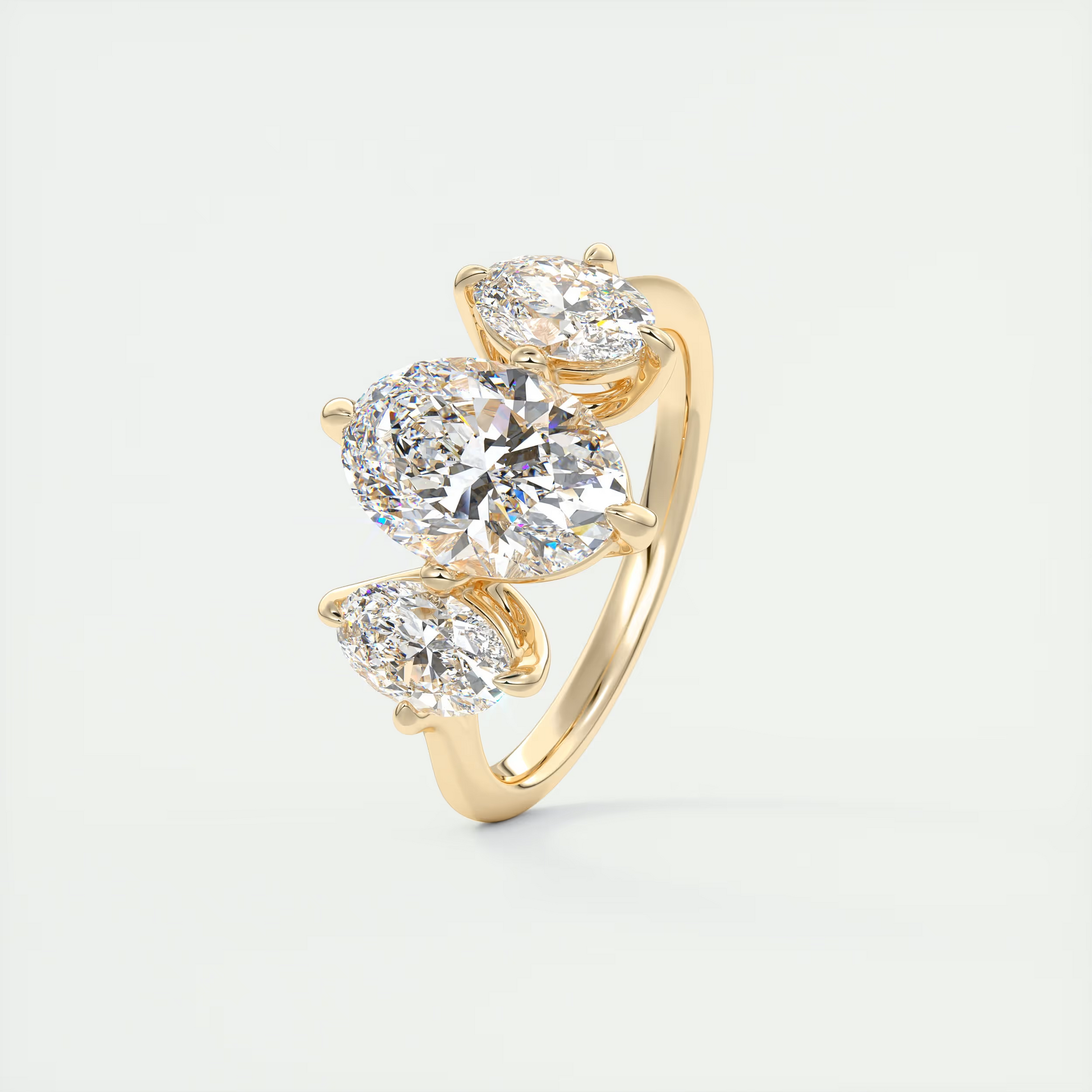 Smooth 2 Carat Oval Flush Stacking Oval Three-Stone Engagement Ring