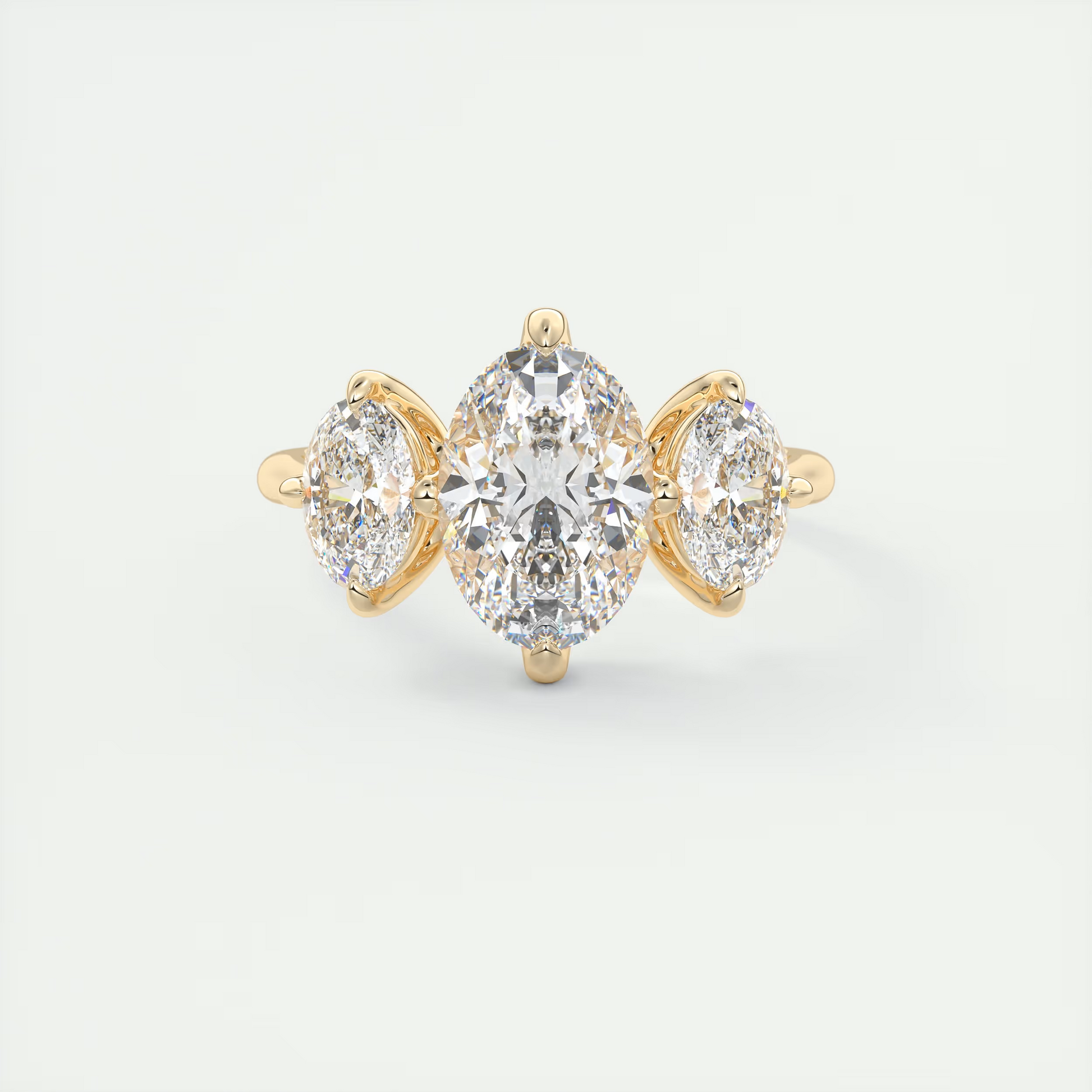 Smooth 2 Carat Oval Flush Stacking Oval Three-Stone Engagement Ring