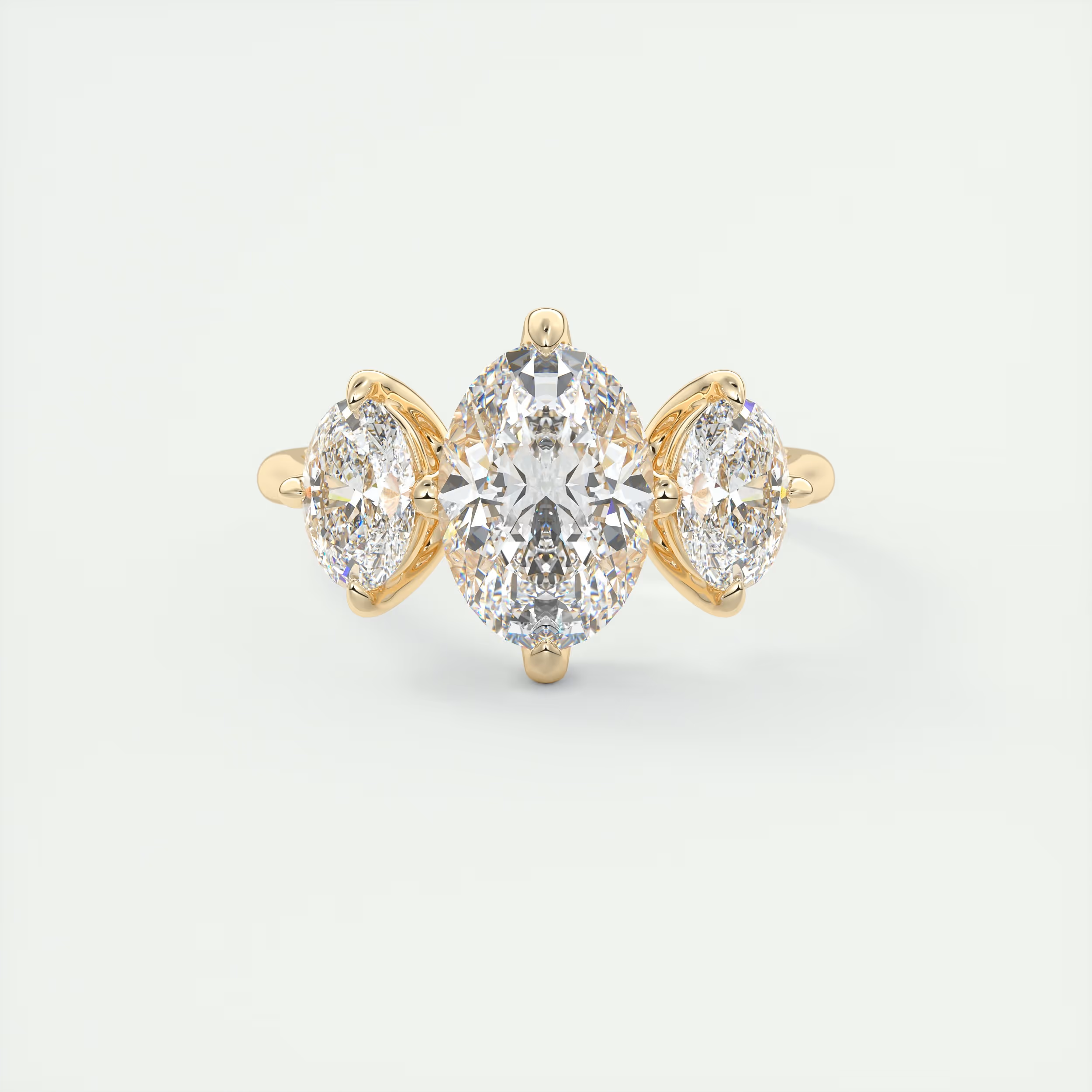 Smooth 2 Carat Oval Flush Stacking Oval Three-Stone Engagement Ring