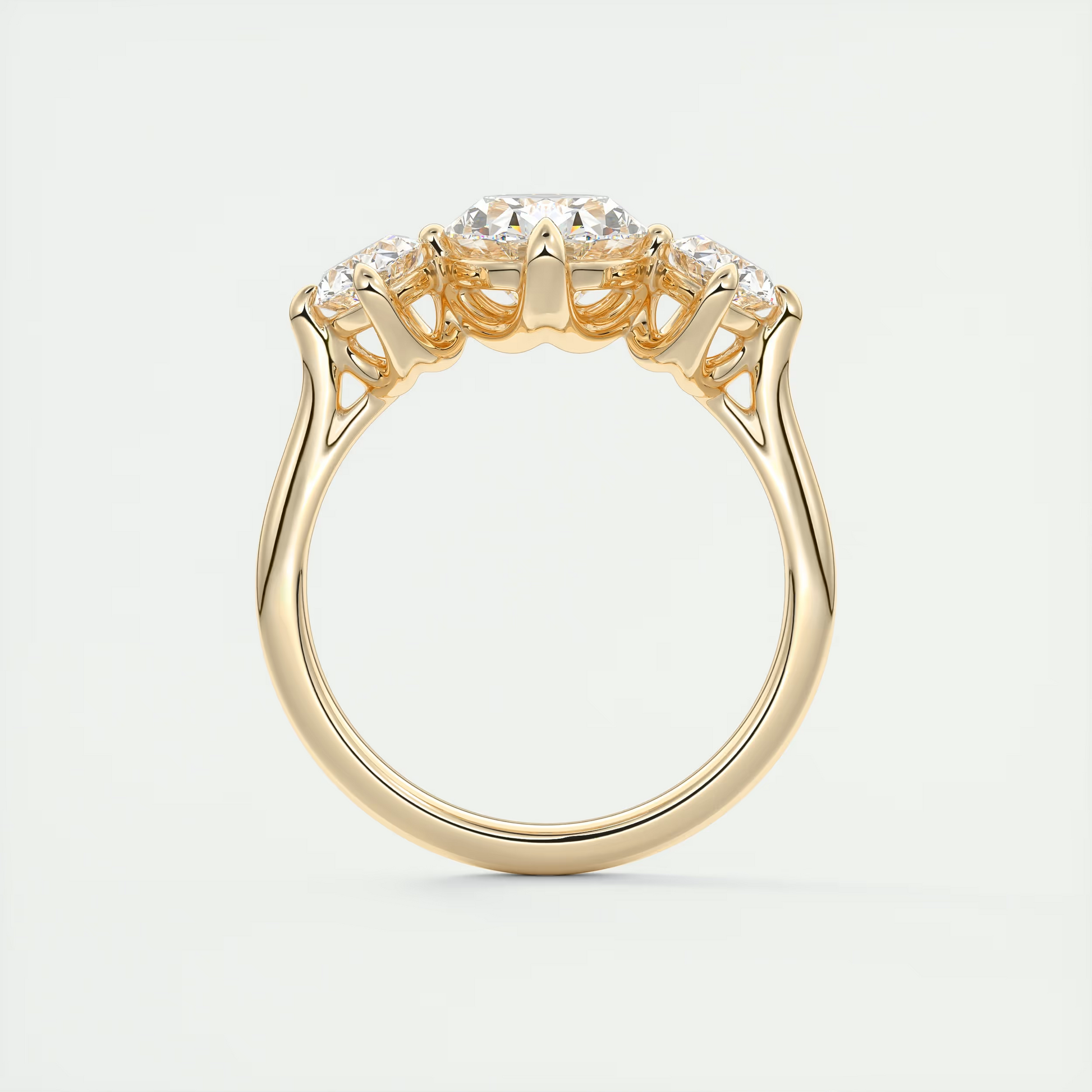 Smooth 2 Carat Oval Flush Stacking Oval Three-Stone Engagement Ring