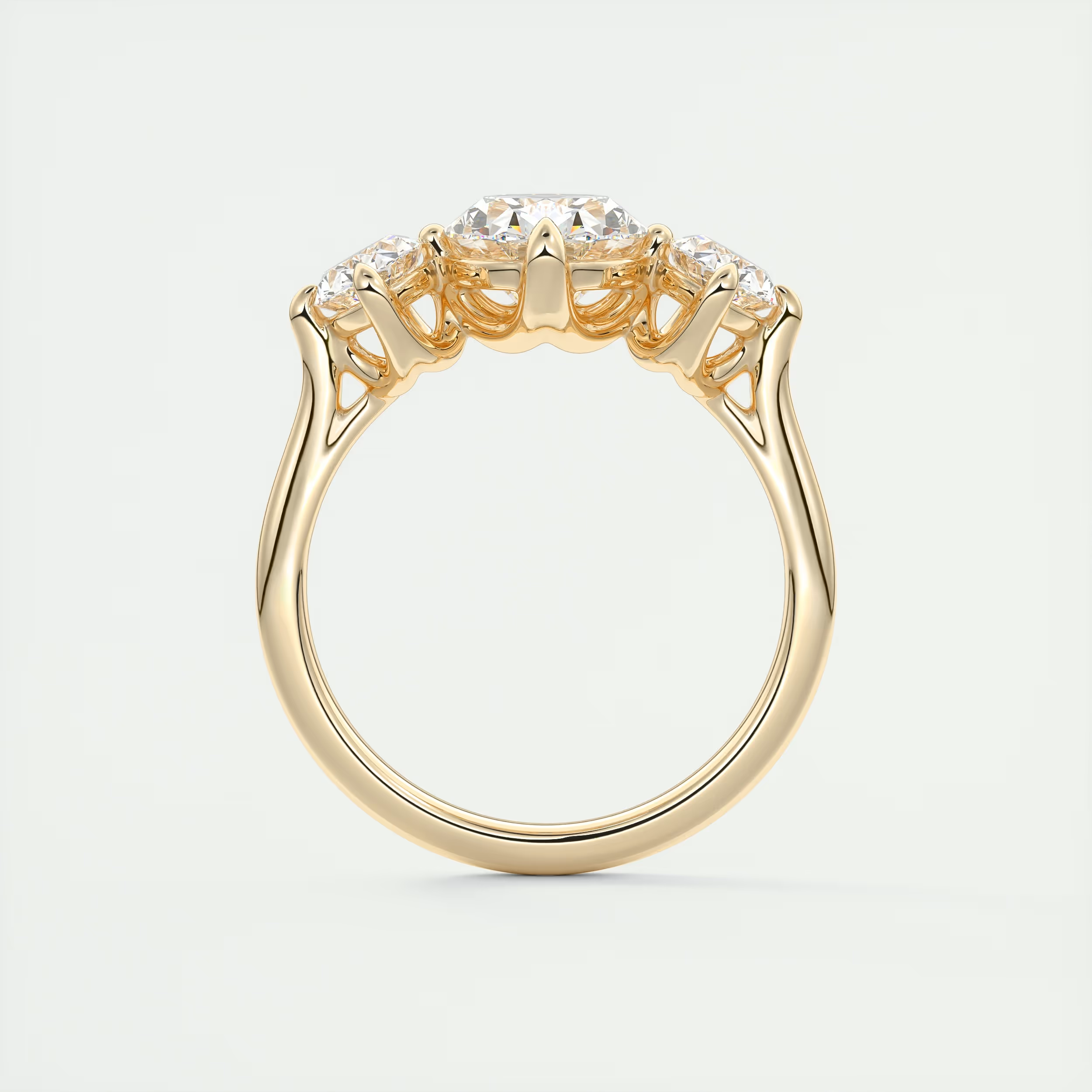 Smooth 2 Carat Oval Flush Stacking Oval Three-Stone Engagement Ring