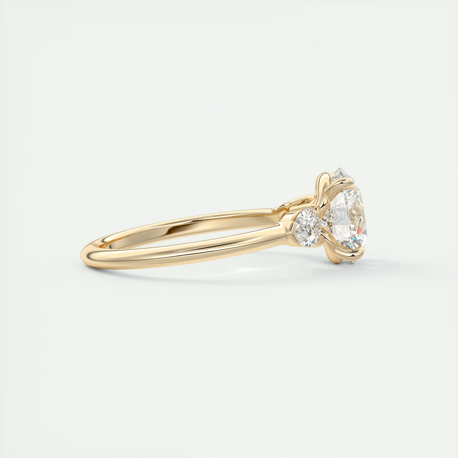 Sculpted 2 Carat Round & Pear Plunge Three-Stone Engagement Ring