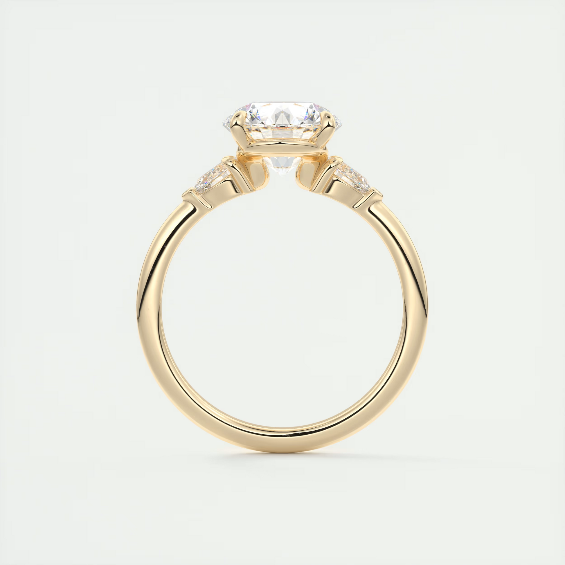 Sculpted 2 Carat Round & Pear Plunge Three-Stone Engagement Ring