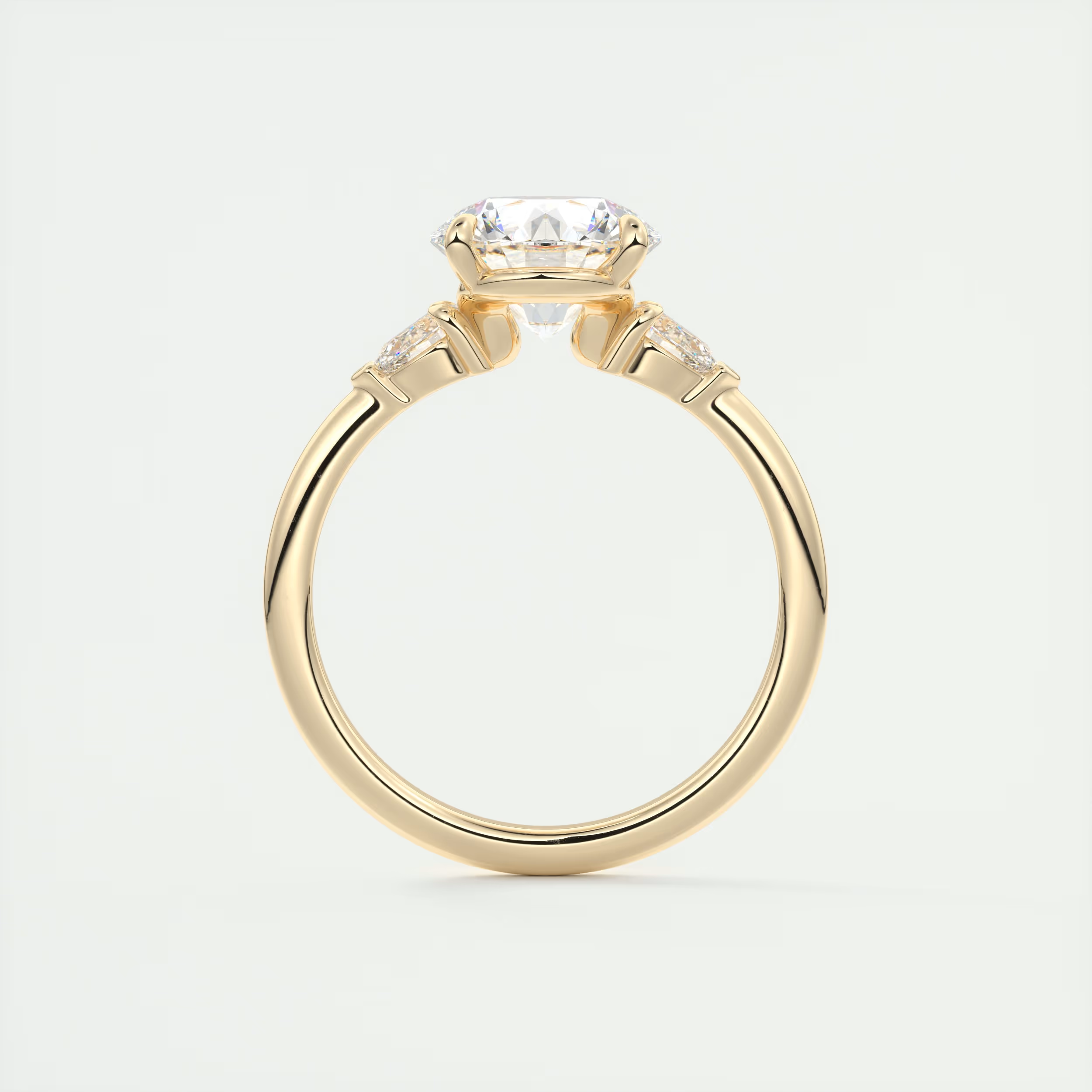 Sculpted 2 Carat Round & Pear Plunge Three-Stone Engagement Ring